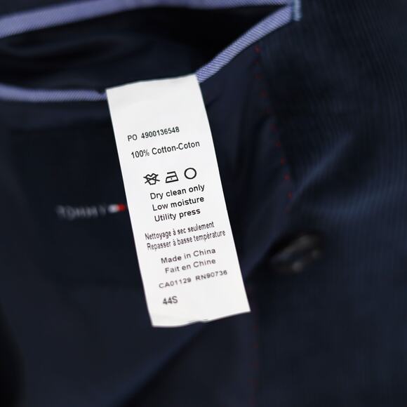 Tommy Hilfiger Men's Navy Cotton Corduroy Double-Breasted Suit Jacket Size 44S - Picture 7 of 7